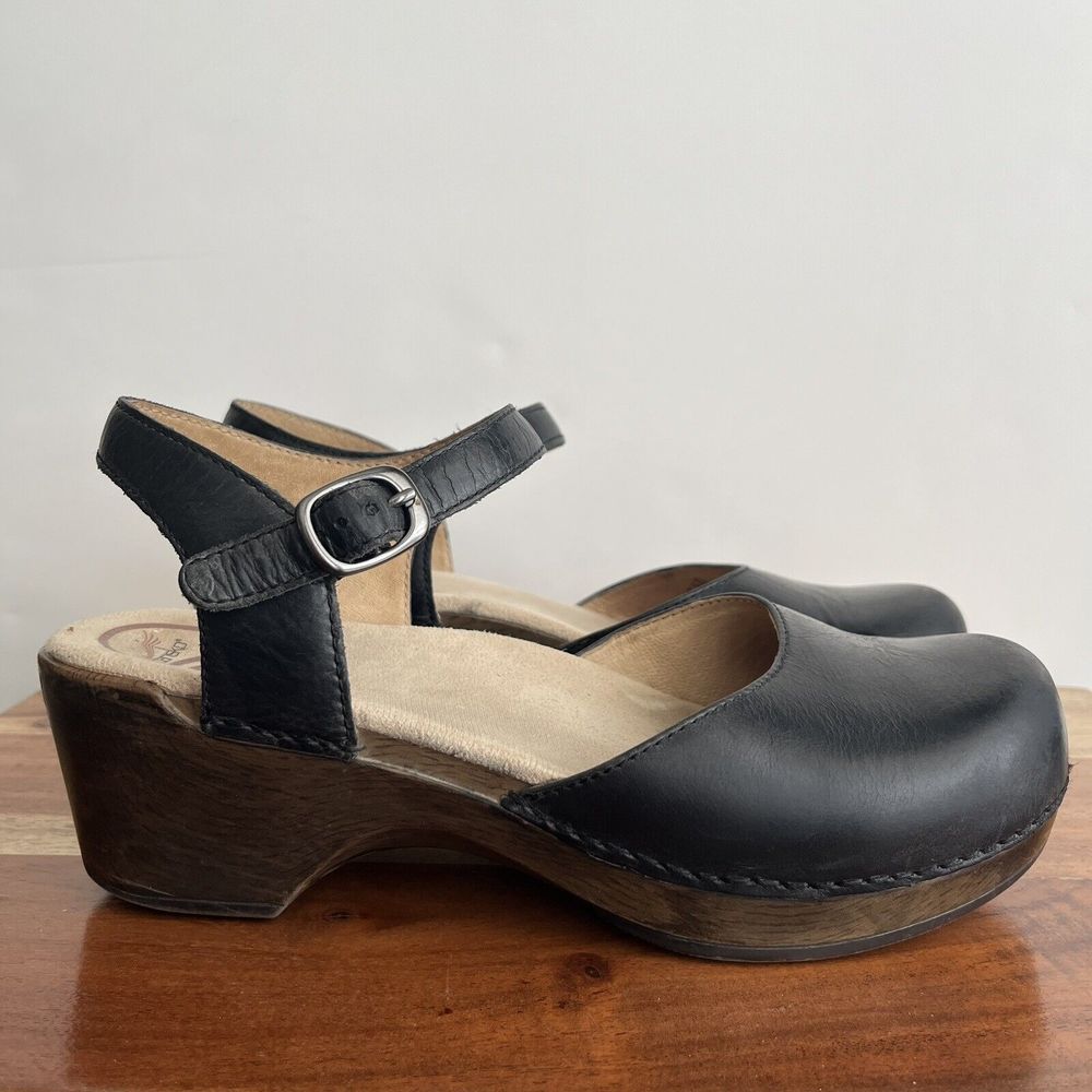 Dansko Sam Mary Jane Clogs Heel Black Soft Full Grain Learher EU 39 Size 8.5-9